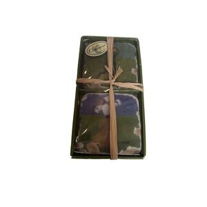 Guy Buffet Golf Stone Coasters Set of 2 Vintage Style Art Barware Gift‎ Boxed